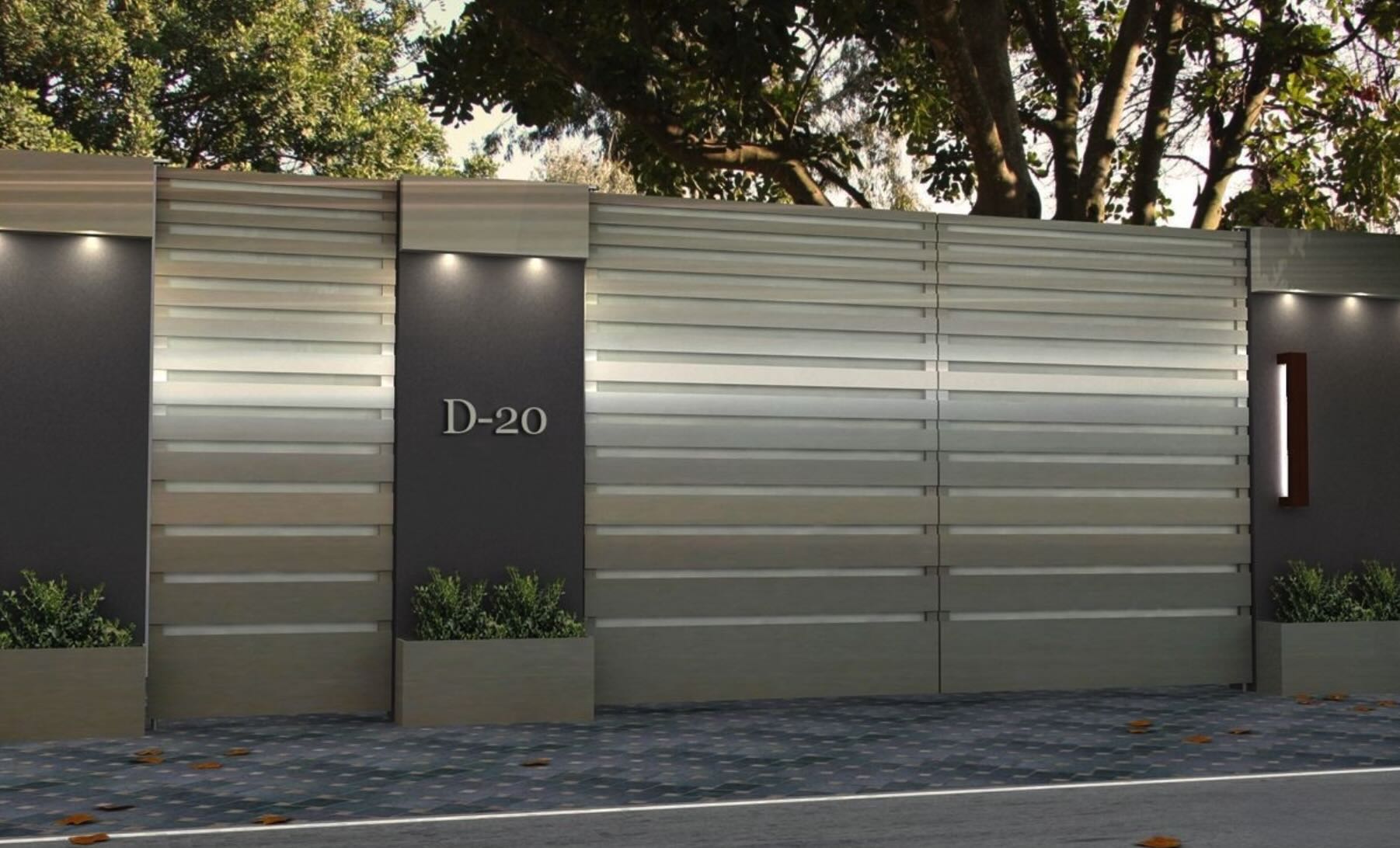 Portón gris moderno de lamas horizontales